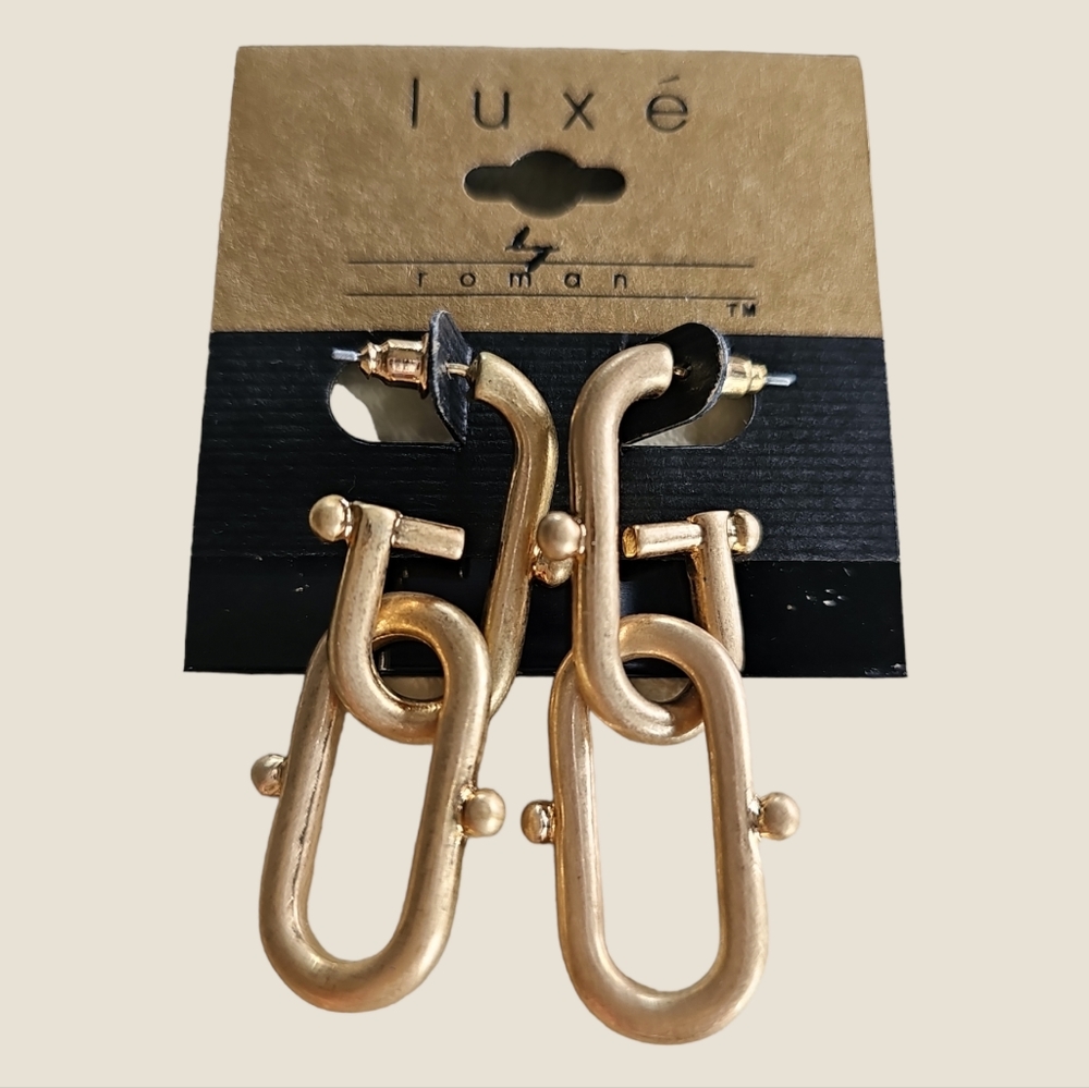 NWT Luxe' by Roman Matte Gold Tone Finish Modern Linked Pierced Earrings